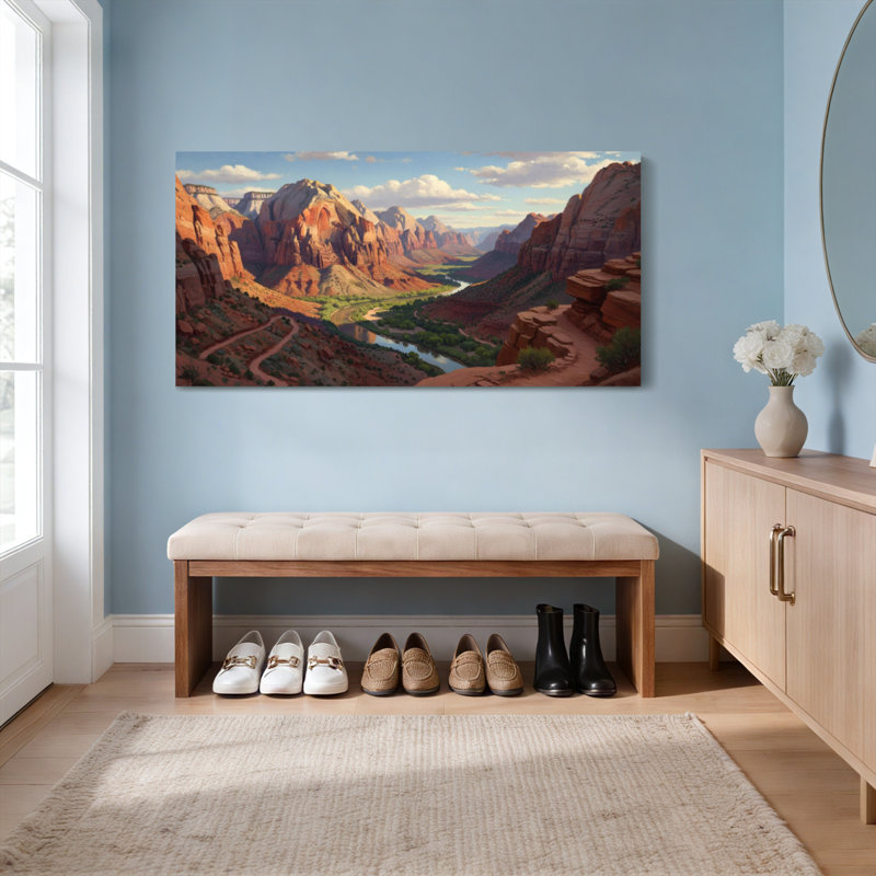 Ensemble de 1 tableau sur toile représentant un paysage de canyon désertique, H 24 po x l 48 po