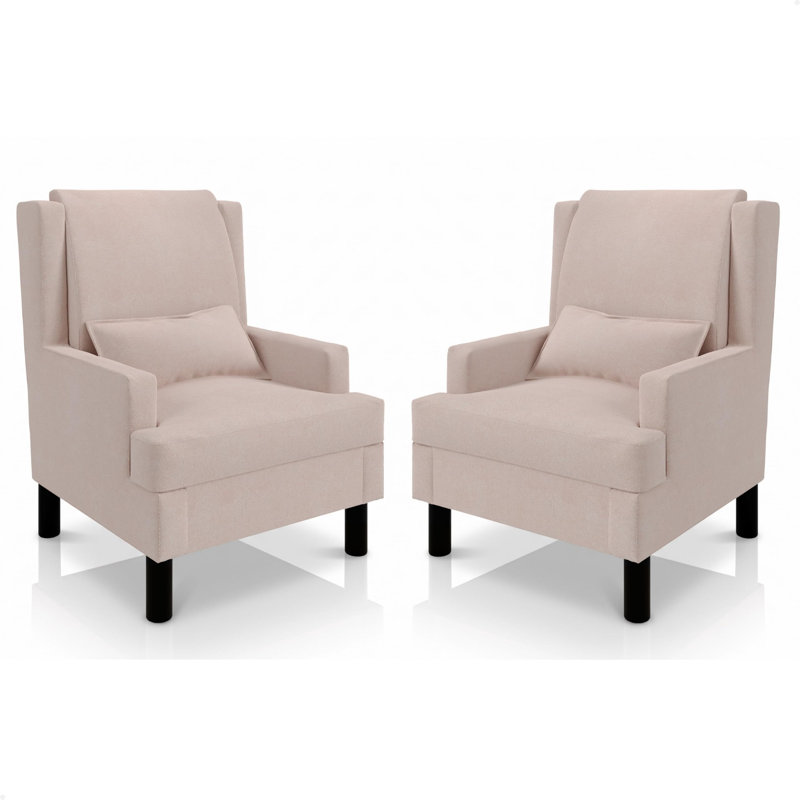 Ensemble de 2 fauteuils à oreilles pour salon, fauteuil en chenille moderne avec dossier haut et coussin Mid-Century, Rose