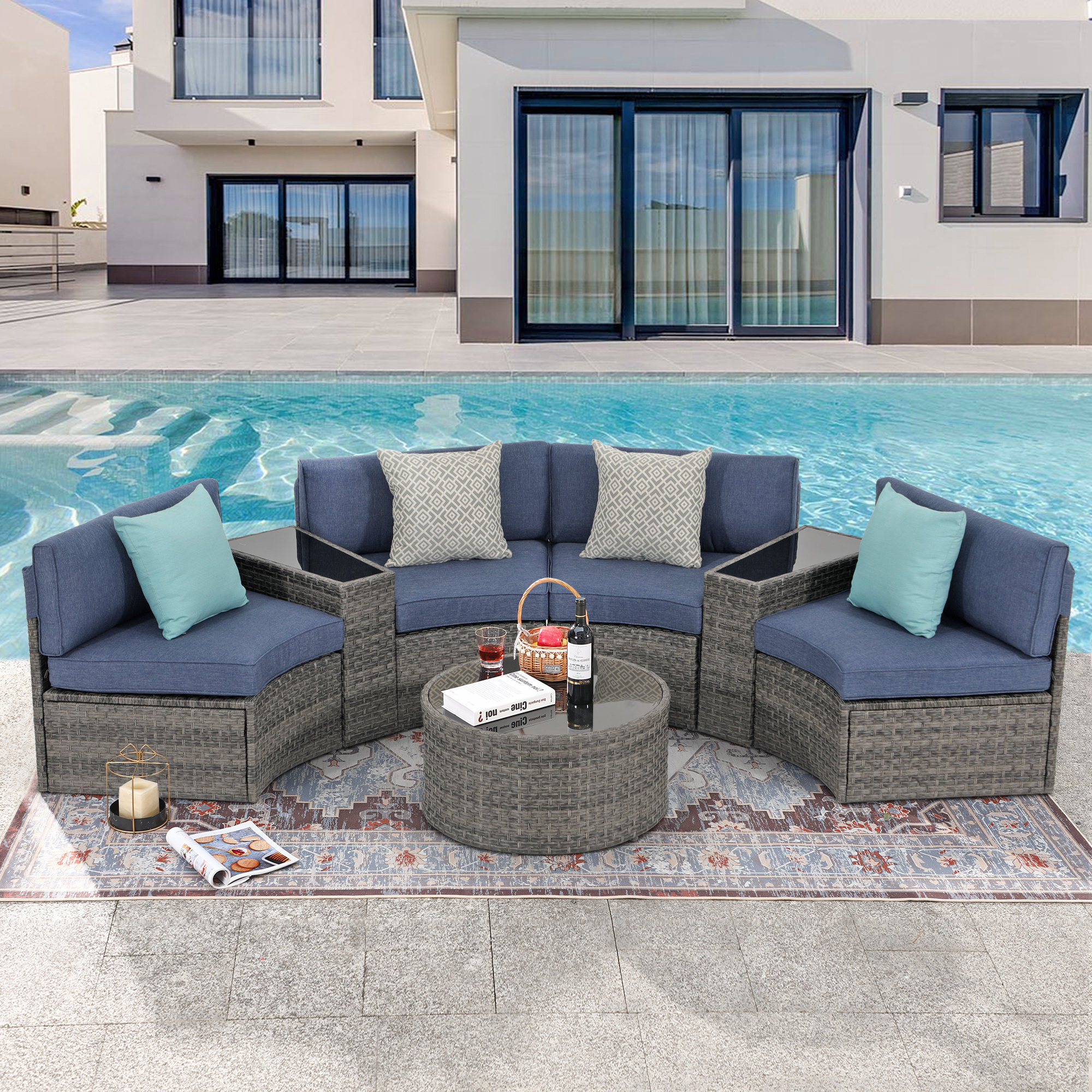 Latitude Run® Rasmus 7 Piece Rattan Sofa Seating Group with Cushions & Reviews | Wayfair