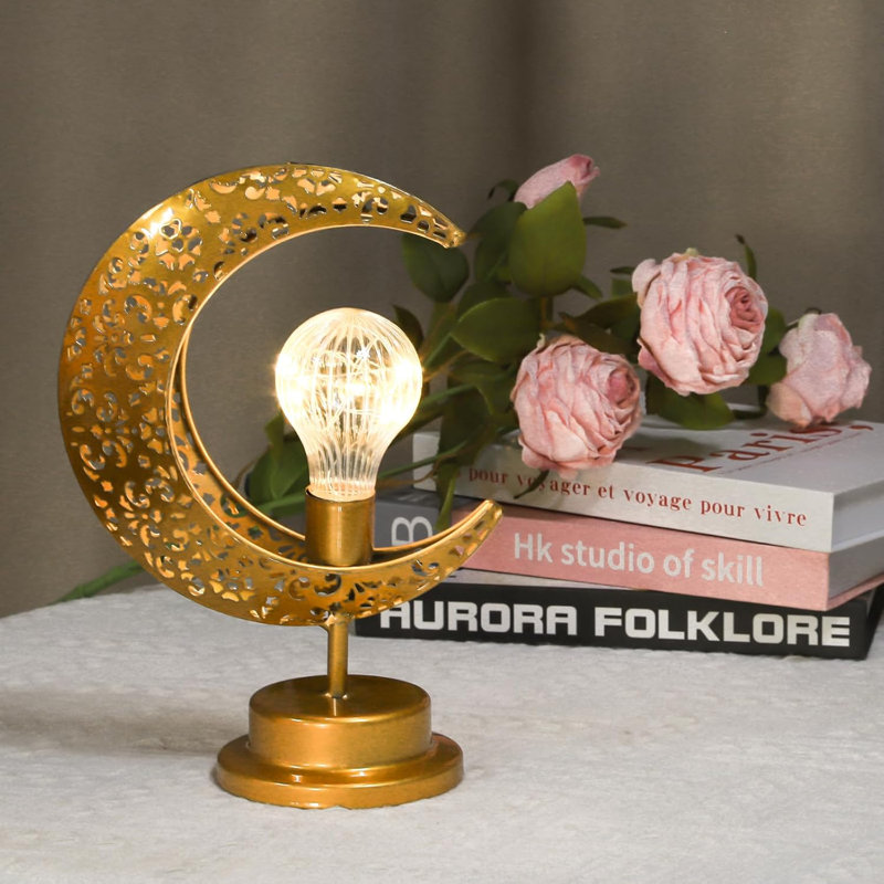 Ornamental Decorative Table Lamp, Battery Powered LED Crescent Lamp Decorative, Bedroom Bedside Desktop Table Lamp Decorative, Moon Bulb Model