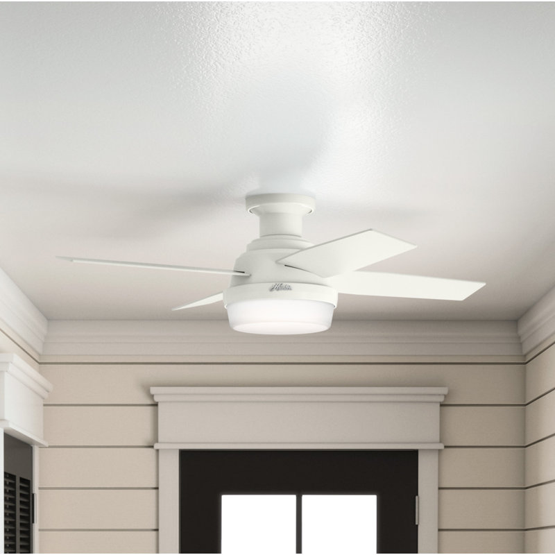 Ventilateur de plafond d'extérieur encastré à 4 pales 44 po avec ensemble d'éclairage Dempsey, Blanc frais