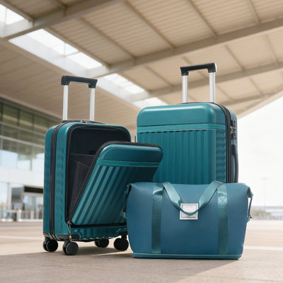 Front Opening Luggage Set 3 Piece, Hardside Carry on Suitcase with USB Port, Expandable Luggage with Handle Bag Spinner Wheels TSA Lock