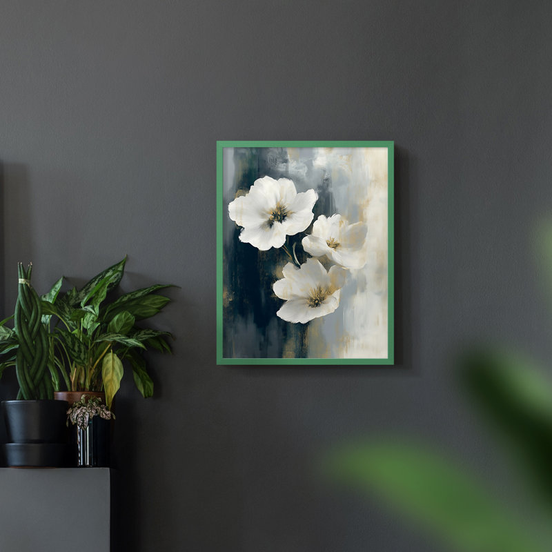 Série FLORAL dxviii - reproduction encadrée de qualité supérieure - prête à être accrochée - aucun clou requis, Vert
