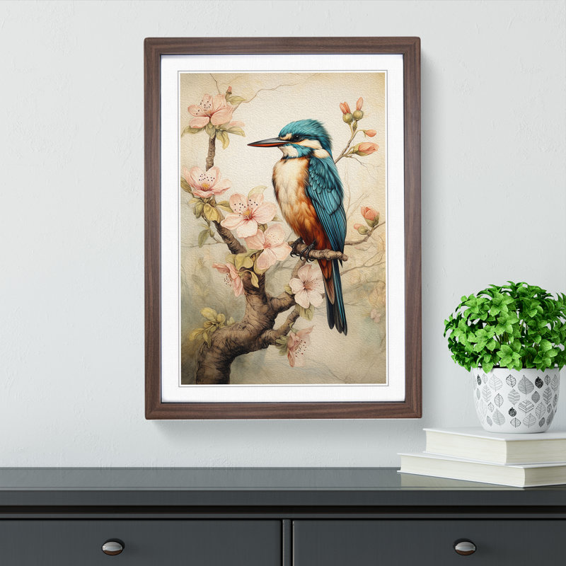 Kingfisher Victorian No.3 - Single Picture Frame Print on Wood, 34cm H x 25cm W x 2cm D, Walnut Framed