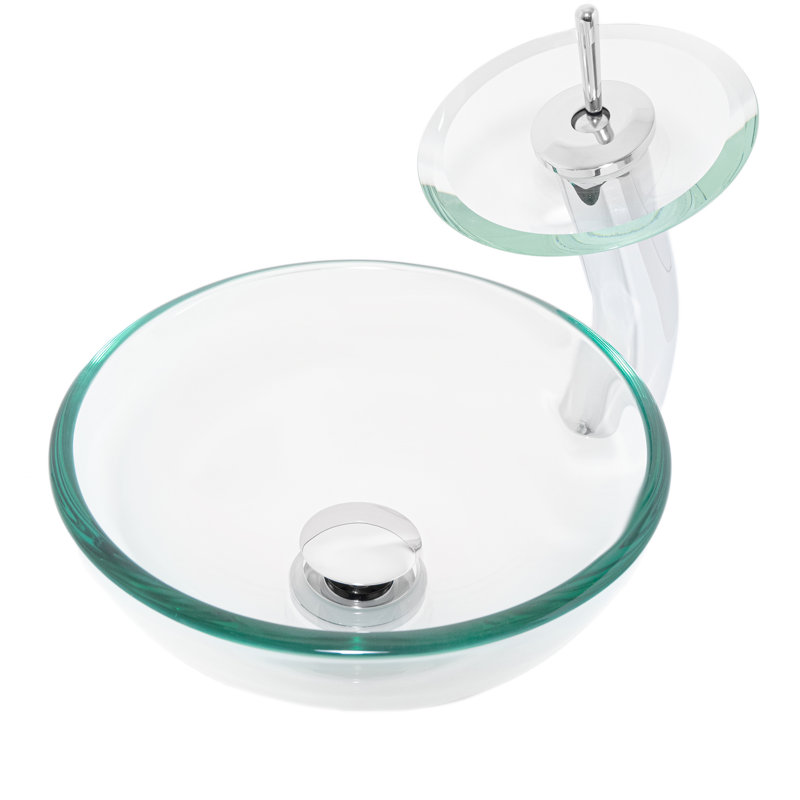 Novatto 12'' Glass Circular Bathroom Sink with Faucet, Chrome
