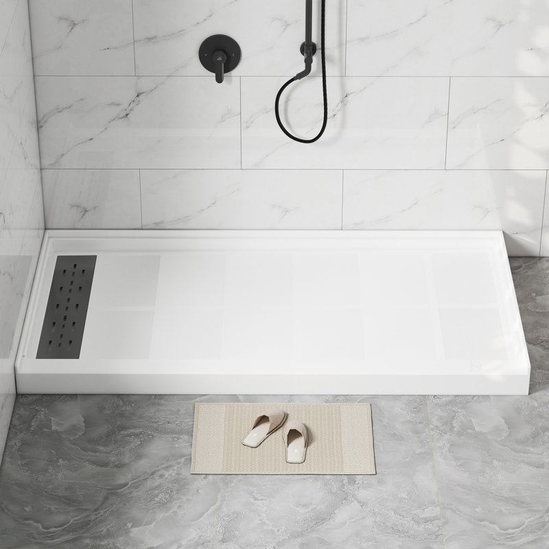 Base de plateau de douche à simple seuil SMC de taille 48/60 po x P 32/36 po avec ensemble de drain, antidérapant, Oui