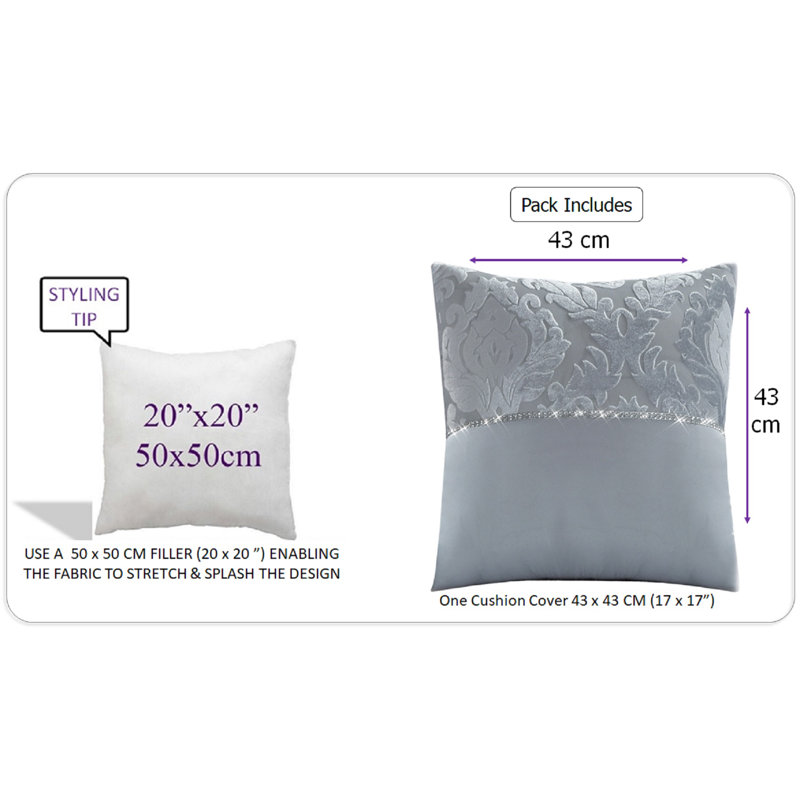 Adonica Damask Square Throw Cushion Cover, Grey