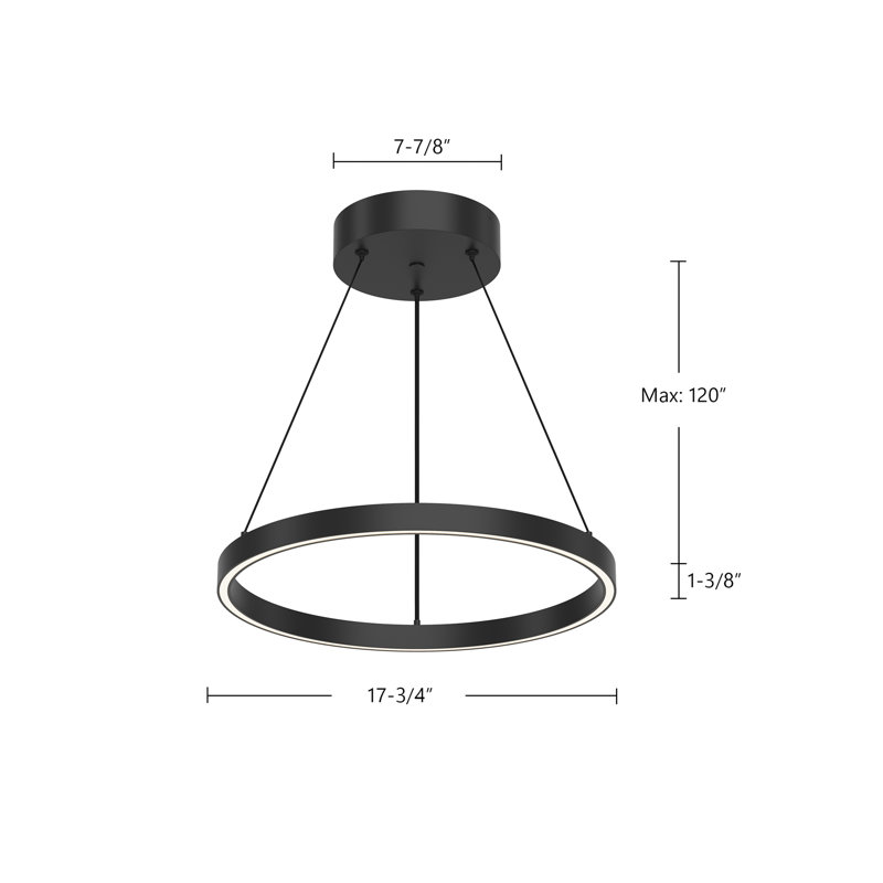 Luminaire suspendu 1 lumière Cerchio, Or brossé, H 1,38 po x l 17,75 po x P 17,75 po