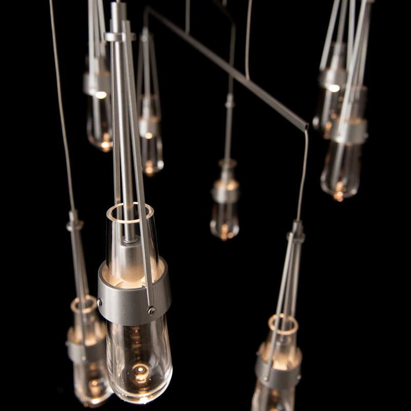 Link 10-Light Mobile Pendant - Natural Iron - Clear Glass - Standard Overall Height, Vintage Platinum, 71"