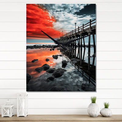 Red And Grey Pier III - Nautical & Beach Wall Clock