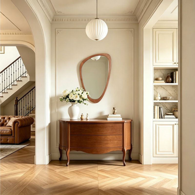 Cotesfield Solid Wood Asymmetrical Accent Mirror, 30.5" x 19", Walnut