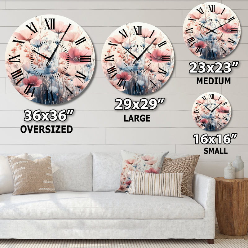 Dalsanto II - Horloge murale florale en métal silencieux, Surdimensionné