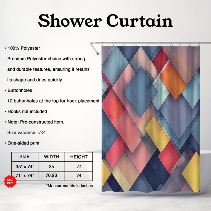 Subtle Design - Rideau de douche Premium, H 74 po x l 71 po
