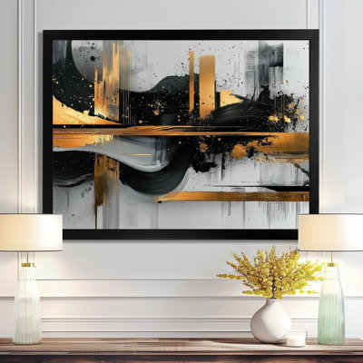 «Dark Transition Golden Shifting Horizons II», art mural transitionnel abstrait à formes modernes