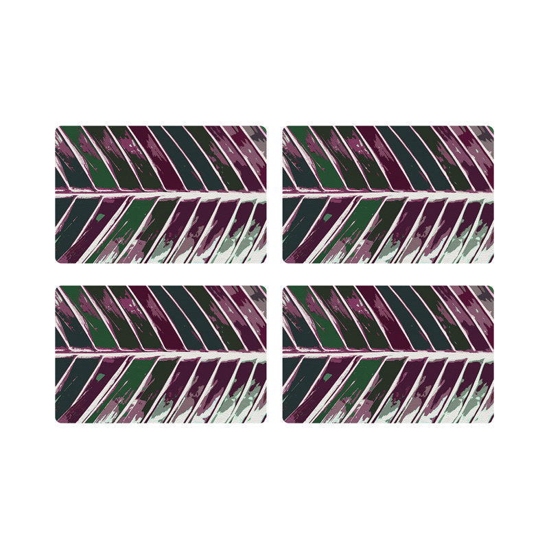 Tropical Leaf Vegan Leather Rectangle Pebble Placemat, Magenta