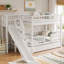 Lit superposé simple au-dessus de simple avec escalier de rangement, glissade et lit gigogne-1203497833