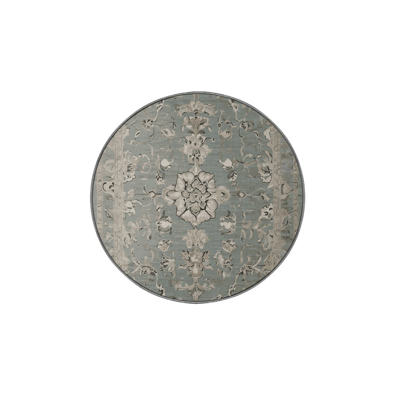 Machine Washable Gray Area Rug, Round 5'