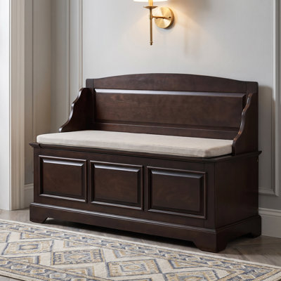 Banc de rangement rétro avec couvercle à fermeture en douceur, coussin de rangement spacieux et coussin en lin