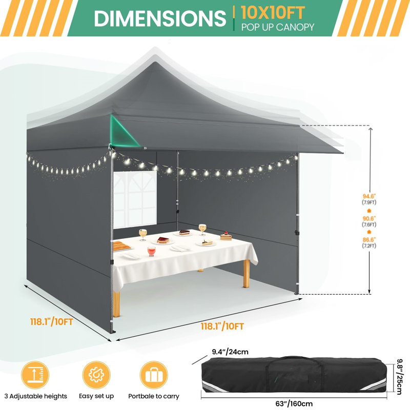 10x10 Pop Up Canopy with Sidewalls, Gray