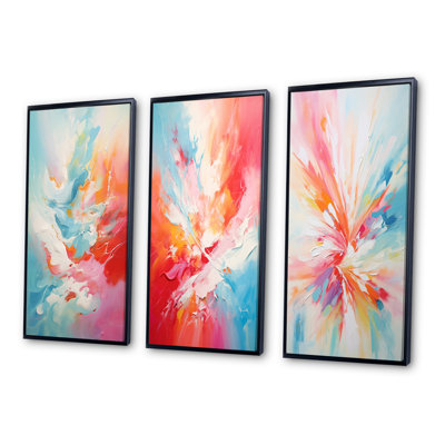 Colourful Mid Century Energetic Eruptions V - Abstract Art Set Of 3 Pieces