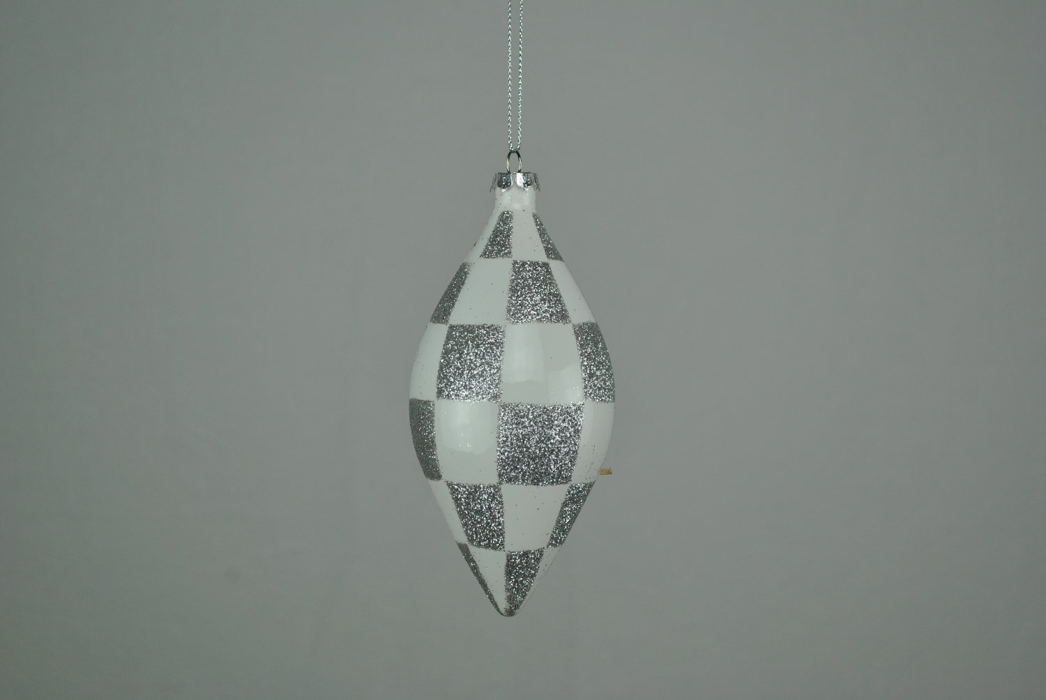5'' Checkered Finial Ornament, Silver/White