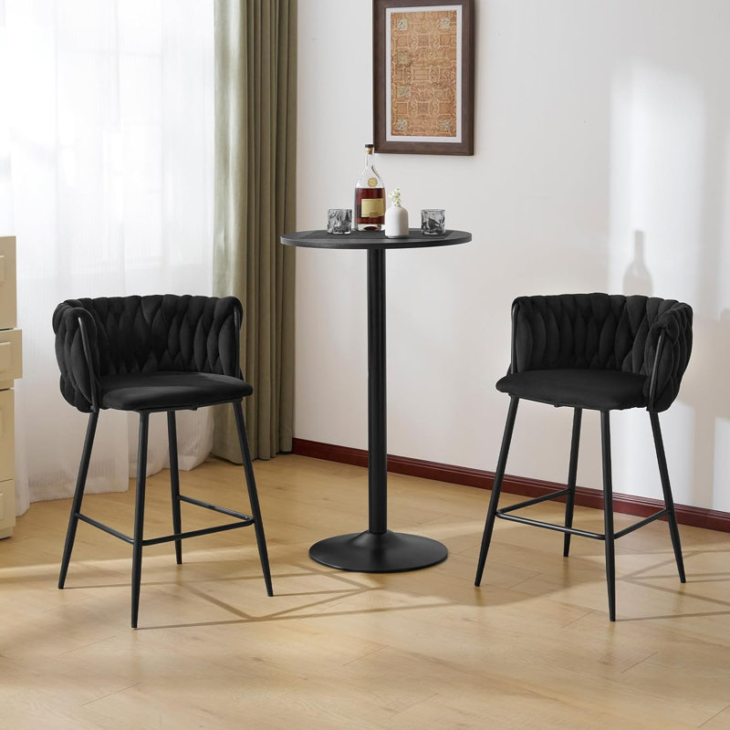 Saya Upholstered Velvet Bar Stool, Black, 1 Piece
