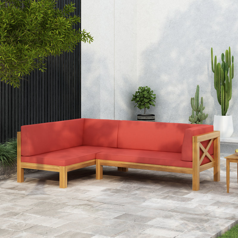 Canapé modulaire d'extérieur en forme de L Ouareau, Orienté à droite, Red, Teck