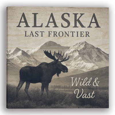 Alaska - Wild & Vast, art mural sur toile avec fond en bois