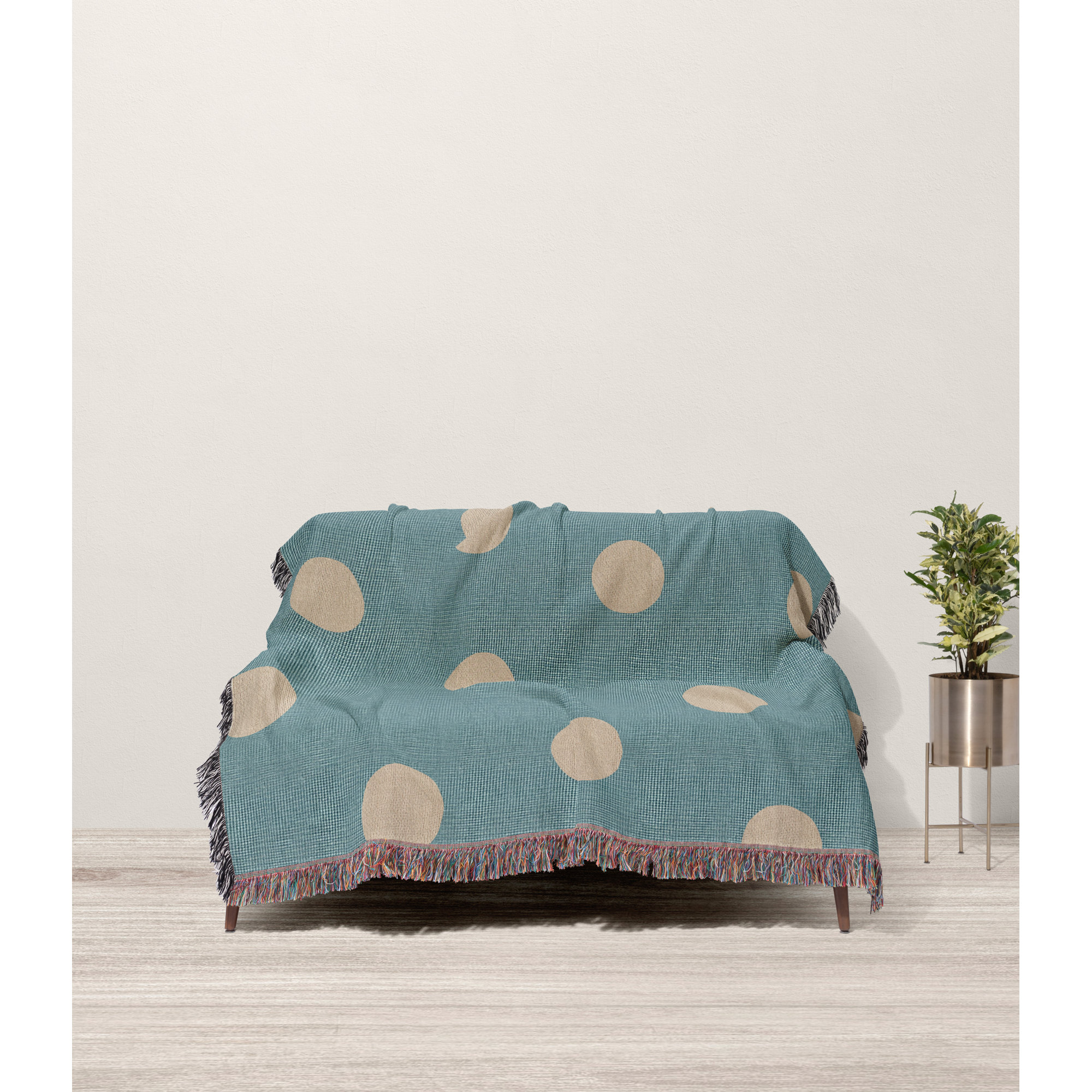 Leonore Cotton Hand Woven Throw Blanket, Blue/Beige, Throw