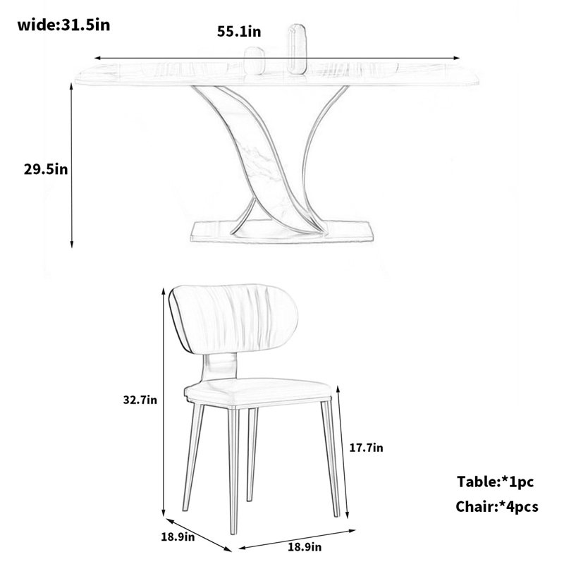 Ensemble de salle à manger rectangulaire Kaliyanna, H 29,5 po x L 55,1 po x l 31,5 po