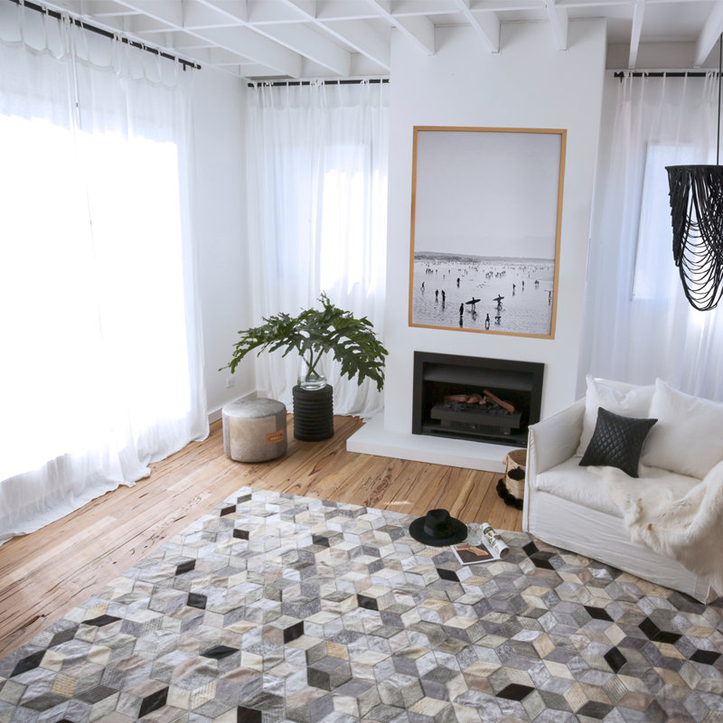 Dedalo Cowhide Geometric Area Rug, Rectangle 2' x 3'