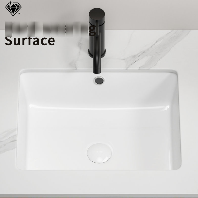 Rectangular Undermount Milk White Ceramic Bathroom Sink, High - Quality Firing, Smooth Polished Surface, 19.13 Lb Weight Vessel Non Yellowing, Stain , Overflow, 19.39 In Deep, 16.19 Wide