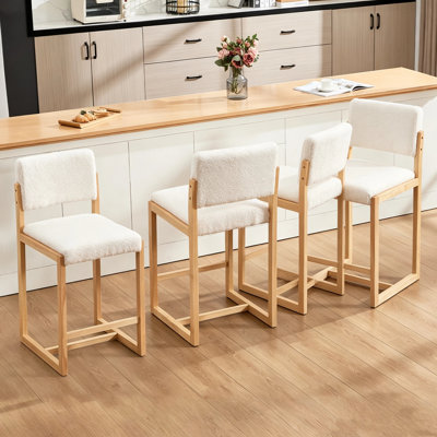 Mid-Century Teddy Bar Stools Set of 4 Counter Height Stools with Soild Wood Frame Upholstered Kitchen Bar Stools for Counter, Cafe Bar