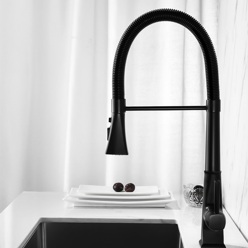 Robinet de cuisine rétractable en acier inoxydable, noir mat, buse rotative à 360 °, deux réglages de débit d'eau, pratique pour régler la température et le débit Robinet noir, rotatif facile à utiliser