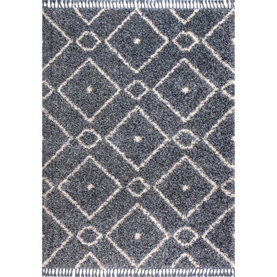 Tapis bleu / crème à poils longs moelleux à losanges McKenly