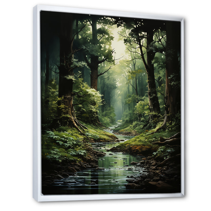 Rivière dans un bois enchanté I - forêt, art mural, H 32 po x l 24 po x P 1 po, Cadre flottant blanc
