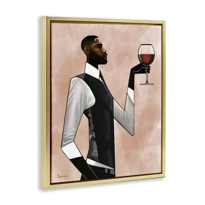 Cadre flottant «Man Toast Cheers», conception par Manasseh Johnson Sr, H 31 po x l 25 po, Cadre flottant métallique doré