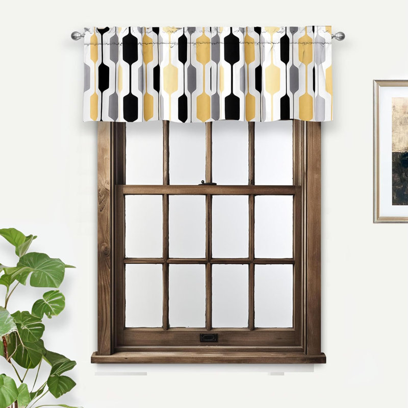 Cantonnière de cuisine sur mesure à motif géométrique, Or / noir / gris, L 52 po x L 14 po