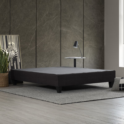 Modern Bedroom Upholstered Full-Size Platform Bed Base, Wooden Mattress Foundation Bed Frame, Dark Grey