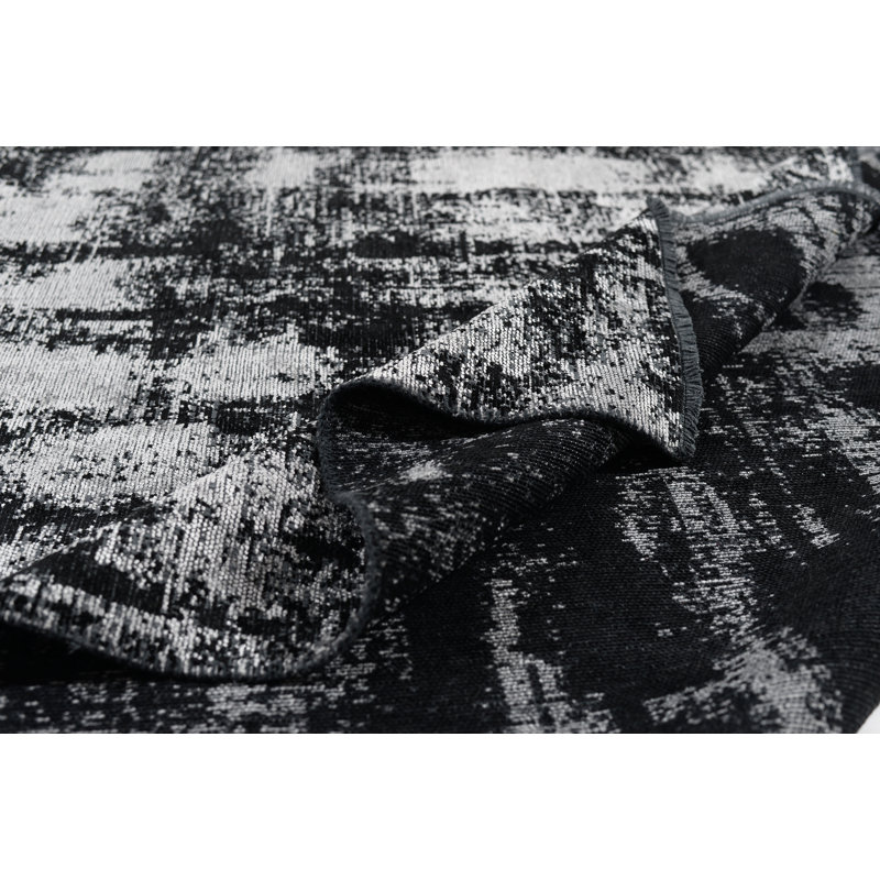 Tapis noir / argenté à tissage plat abstrait Rapture, Rectangle 7 pi 10 po x 9 pi 10 po