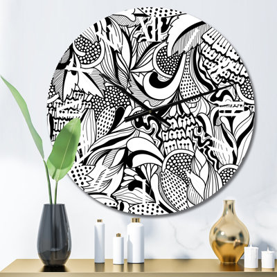 Abstract Flowers in Black and White - Modern Wall Clock