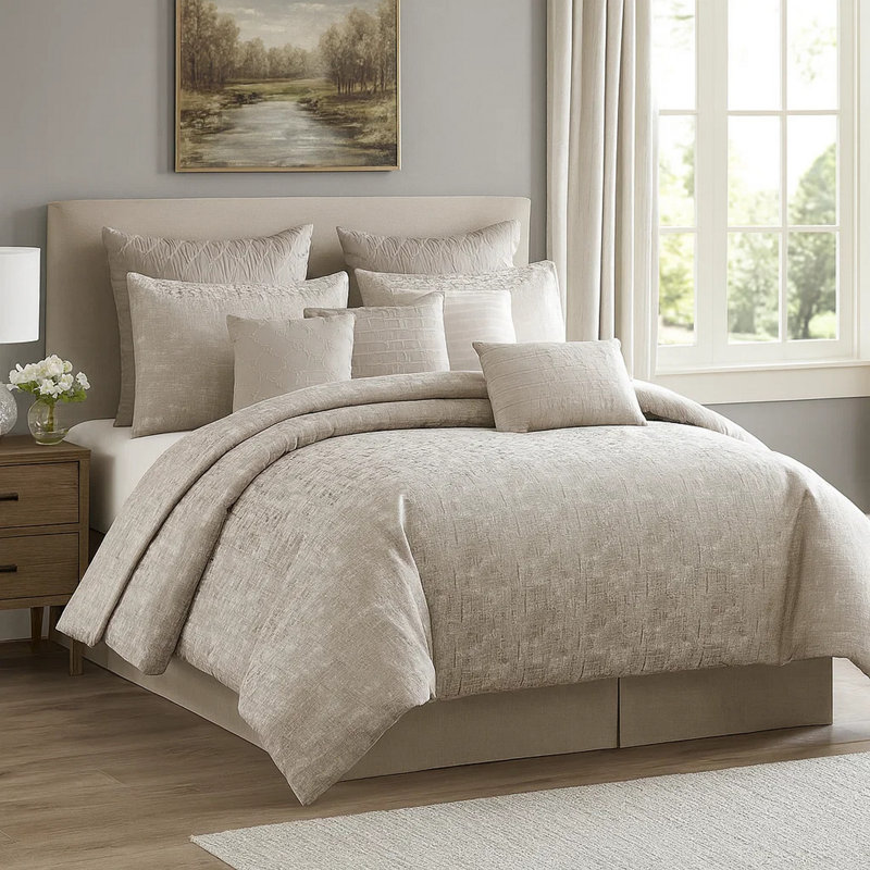 Ensemble d'édredon gris en microfibre, Grand édredon et 8 pièces supplémentaires