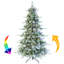 Arbre de Noël à aiguilles givré pré-éclairé 7 pi avec pommes de pin et lumières DEL bicolores multifonctionnelles