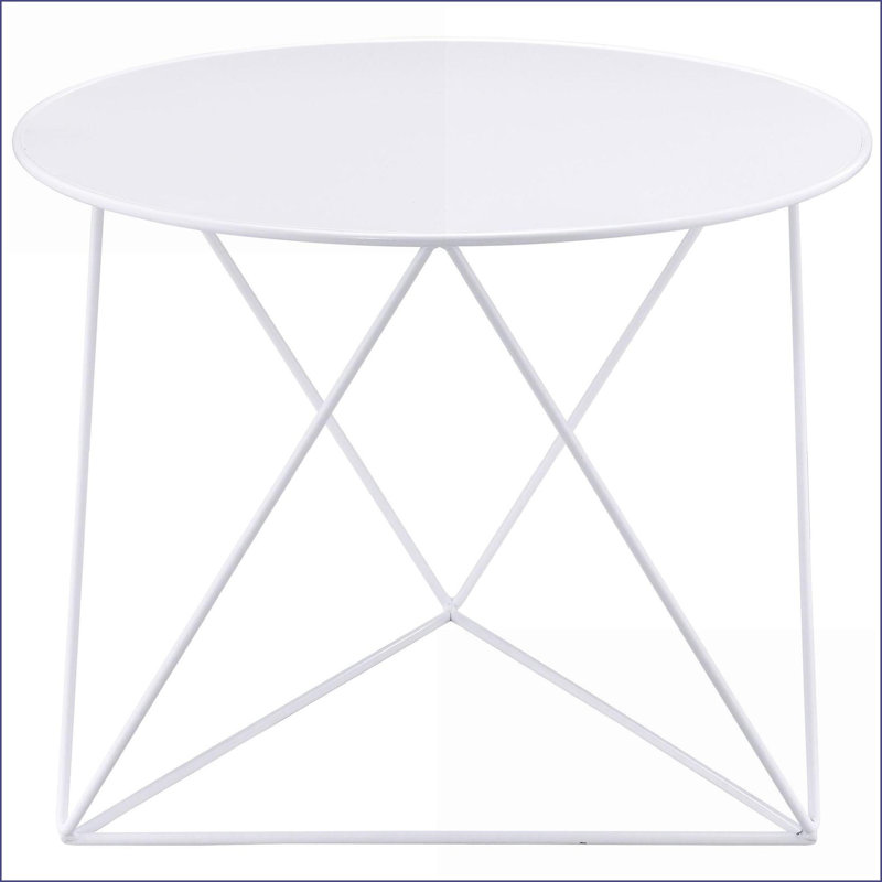 Table basse blanche à base géométrique en métal pour petits espaces, revêtement thermolaqué facile à nettoyer
