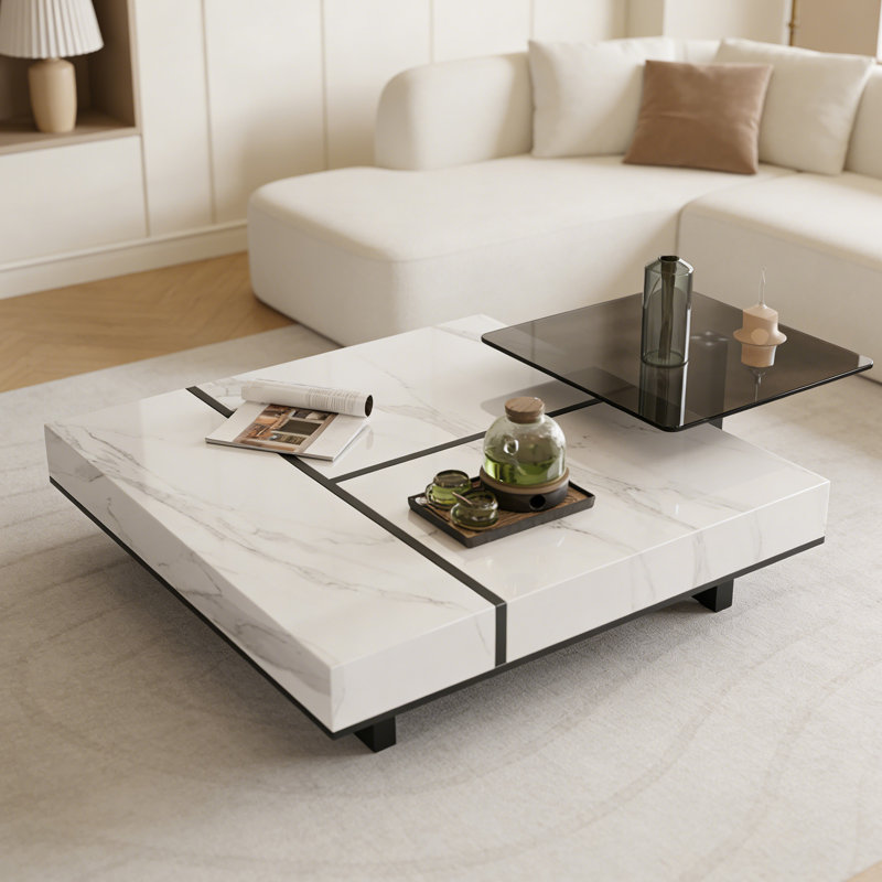 Ensemble de tables basses Simplicity Home, H 11,81 po x L 43,3 po x l 43,3 po, Blanc / noir / gris clair