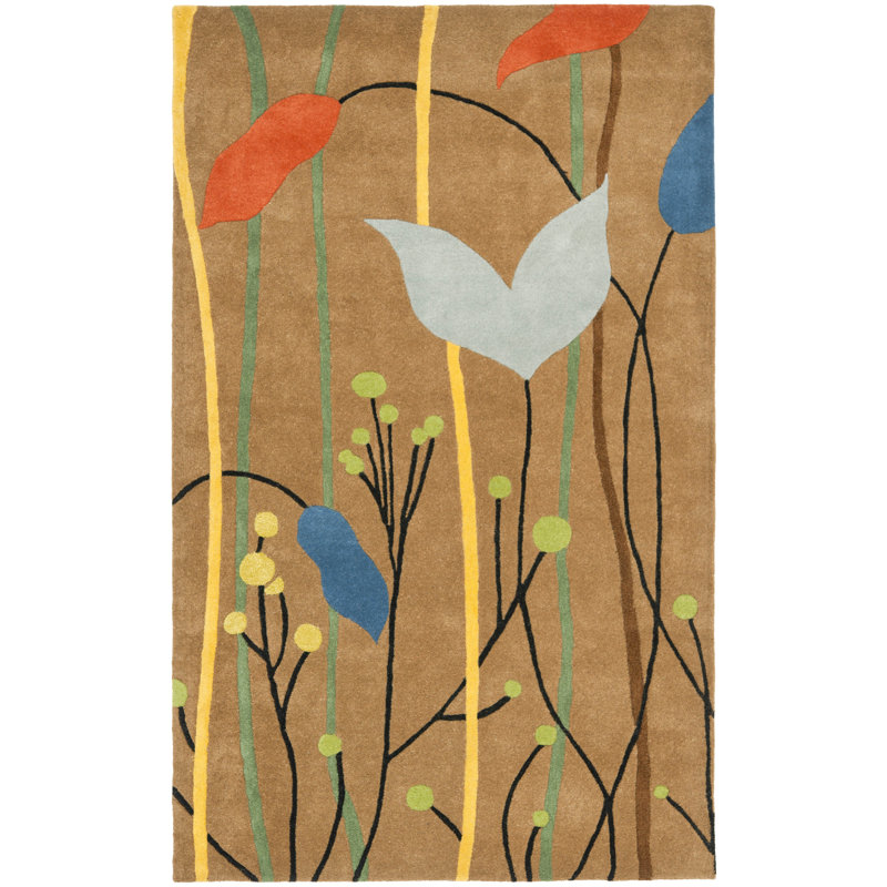 Candelo Hand Tufted Wool And Viscose Floral Rug, Rectangle 5' x 8'