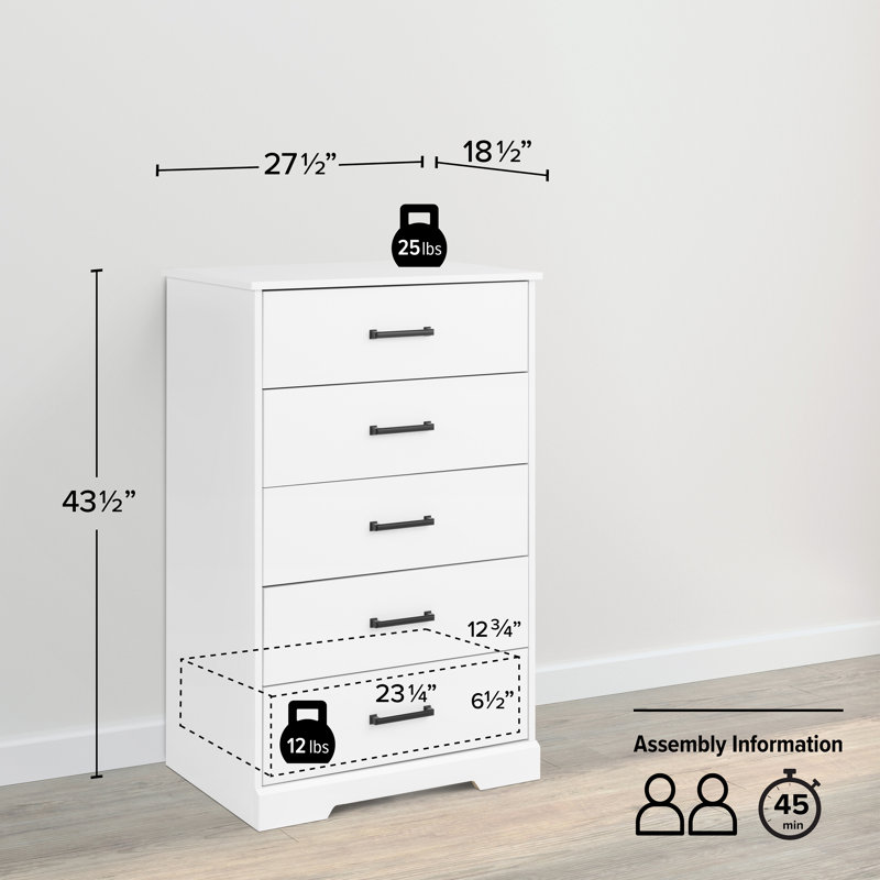 Yazeed 27.5'' W 5 - Drawer Dresser, White