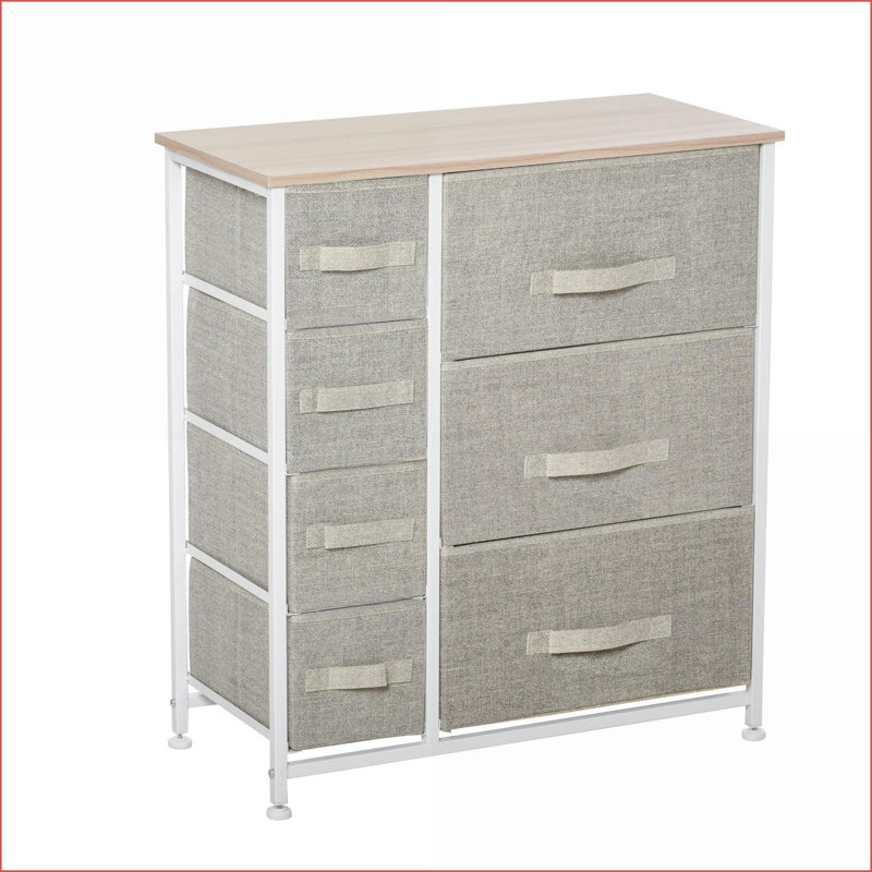 Tour de rangement en tissu à 7 tiroirs avec structure en métal, gris clair | Contemporain | Chambre à coucher