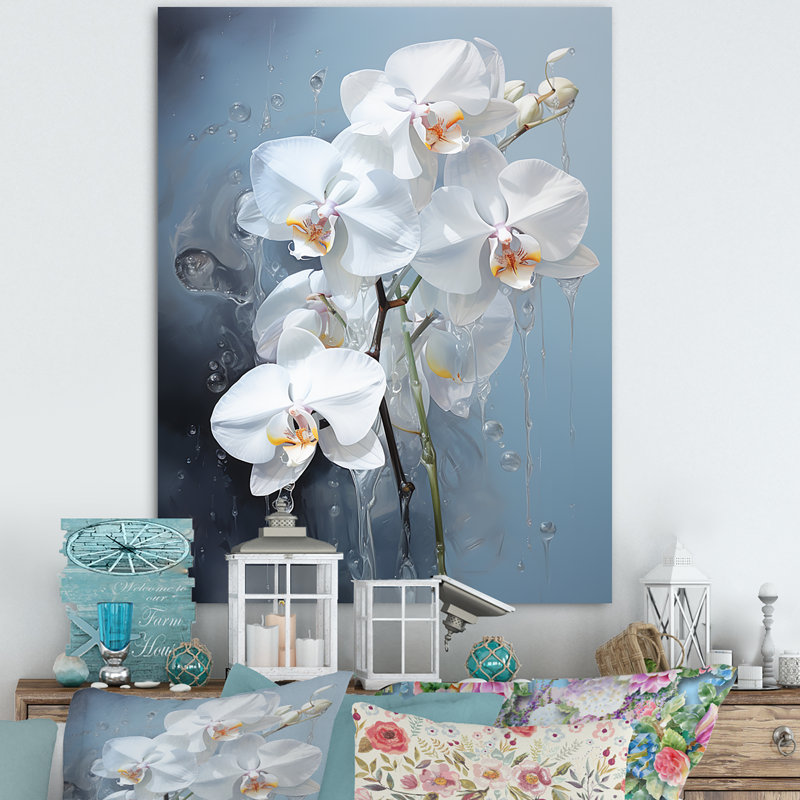 Orchidée bleue et blanche sur fond de tranquillité, Toile tendue, H 32 po x l 16 po x P 1 po