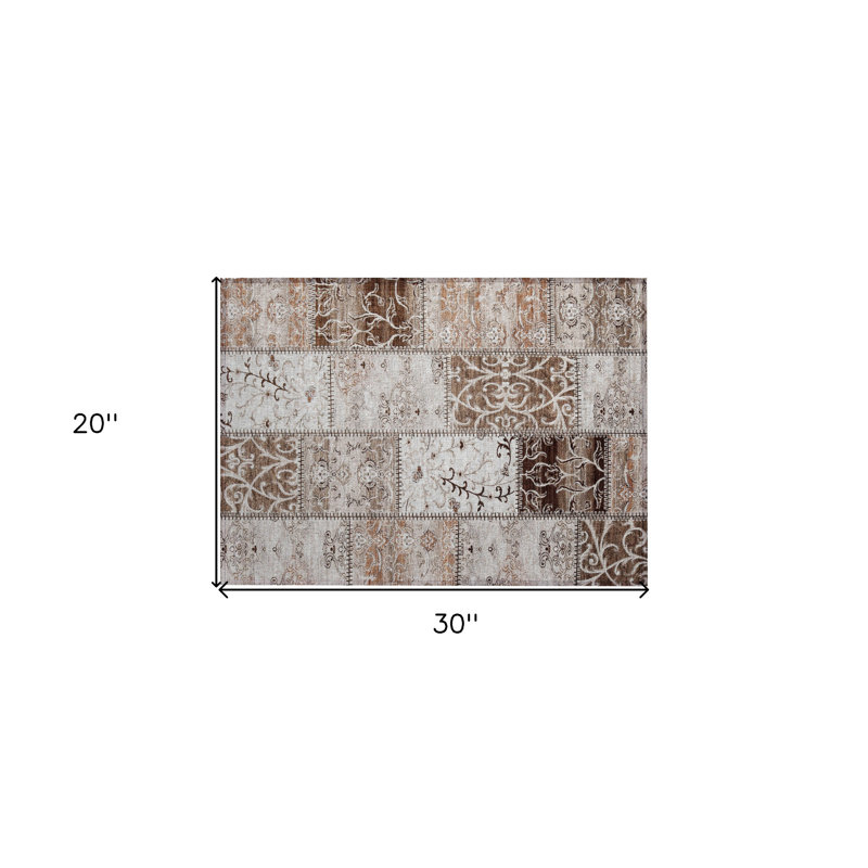 Tapis intérieur antidérapant lavable 2 pi x 3 pi taupe et ivoire